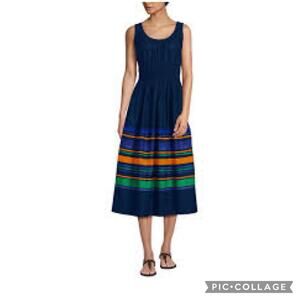 Land’s End Blue Striped Midi Dress Size Medium 10 12